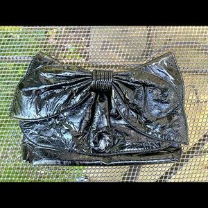 Big bow patent black clutch shoulder bag